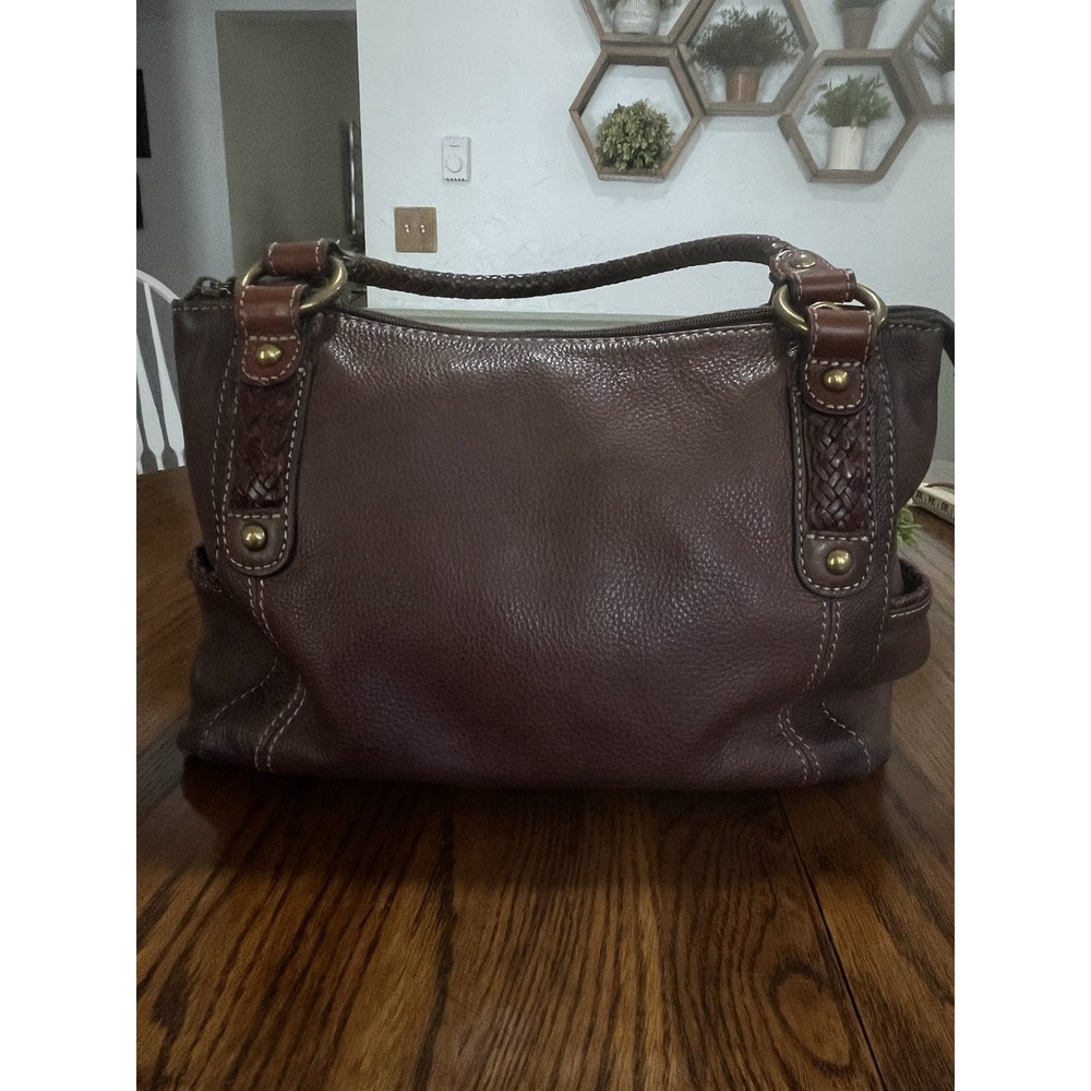 Vintage Fossil Brown Pebbled Leather Braided Handle Purse Shoulder Bag 75082
